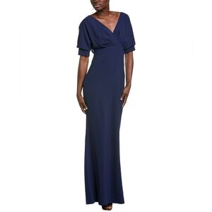 Badgley Mischka Off-The-Shoulder Dolman Gown In Navy Size 12